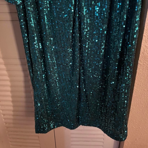 Badgley Mischka Sequin Christmas Party Dress Peacock teal greenish blue Sz 6 NWT - Picture 9 of 14